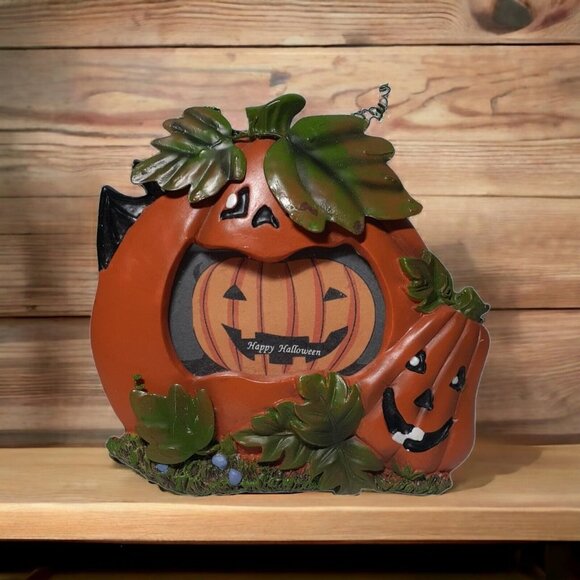 Halloween Jack O Lantern Picture Frame for 3 x 2" Photo Resin and Metal - Picture 1 of 5